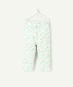 Pantalon droit bébé fille blanc imprimé fleurs