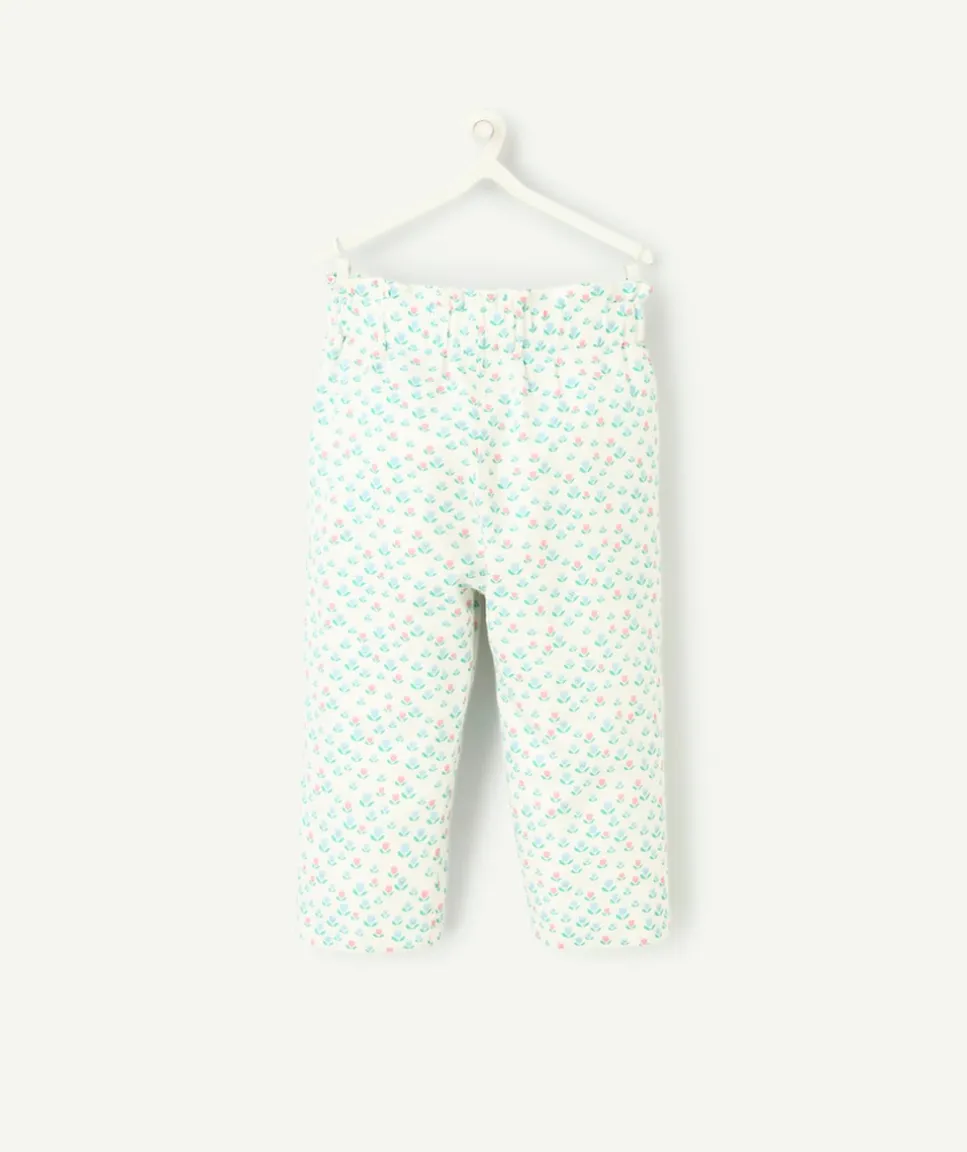 Pantalon droit bébé fille blanc imprimé fleurs