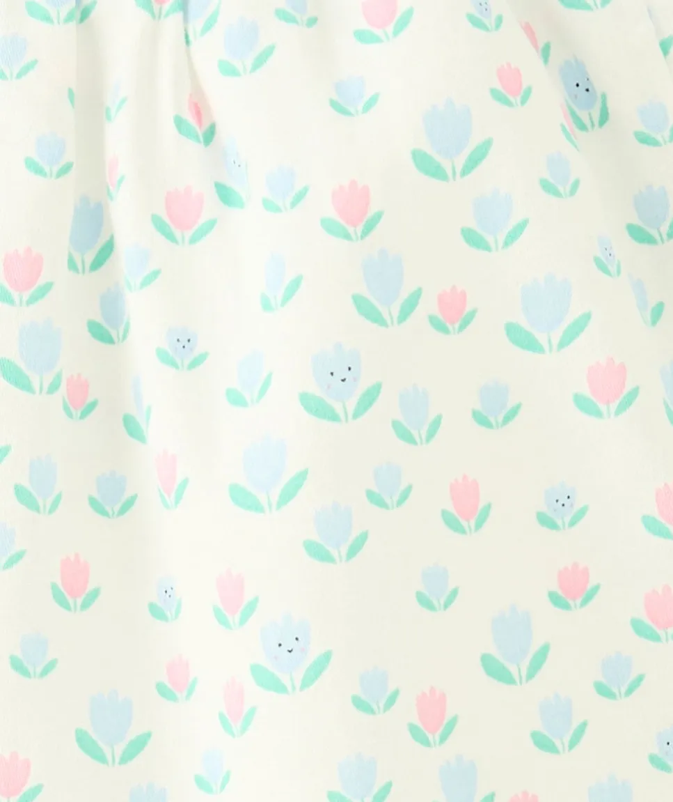 Pantalon droit bébé fille blanc imprimé fleurs