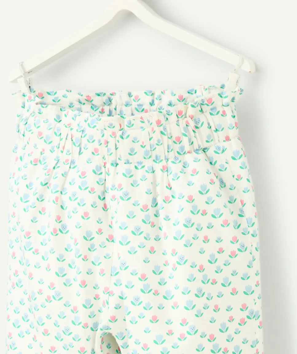 Pantalon droit bébé fille blanc imprimé fleurs