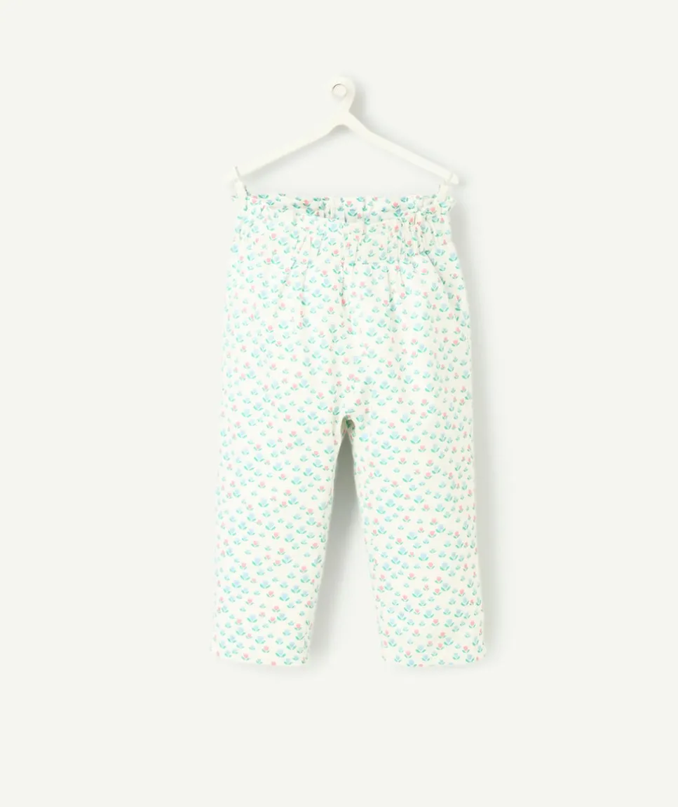 Pantalon droit bébé fille blanc imprimé fleurs