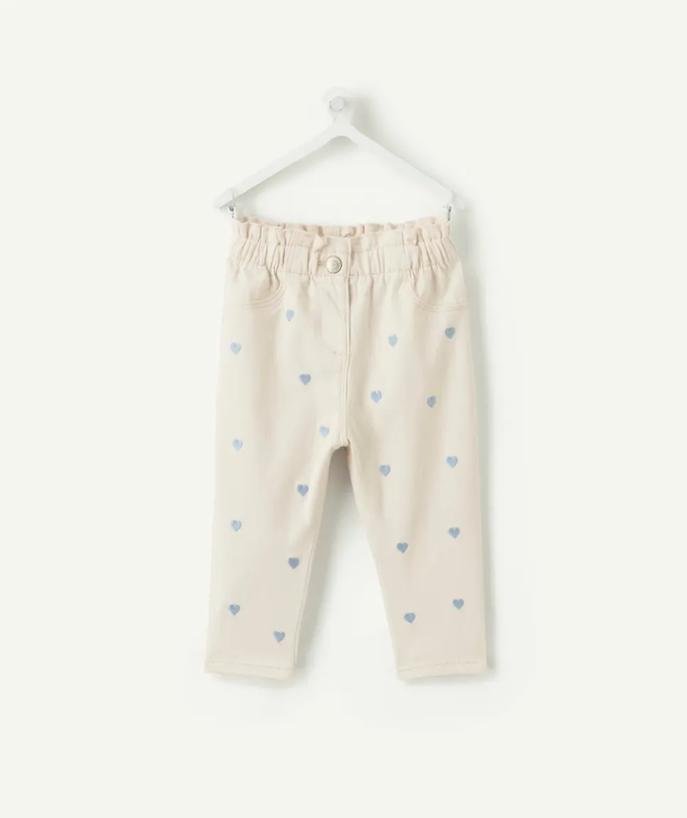 Pantalon droit bébé fille écru imprimé cœurs