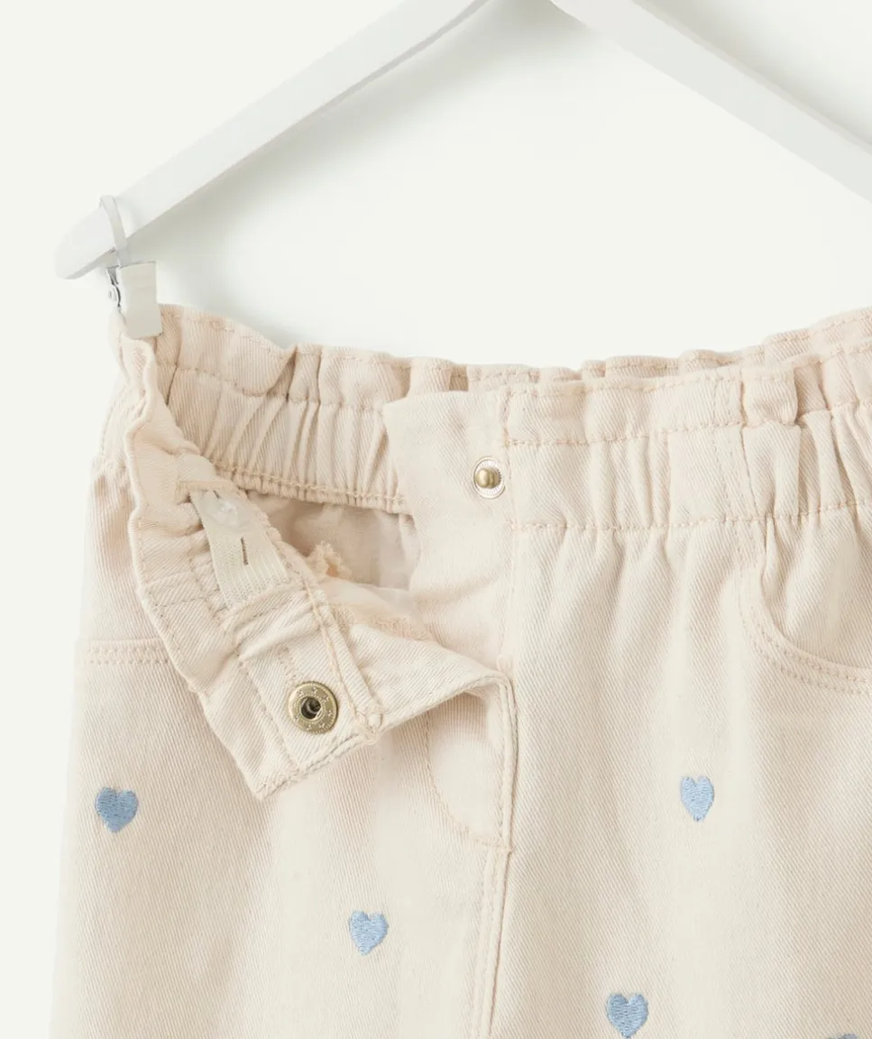 Pantalon droit bébé fille écru imprimé cœurs