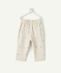 Pantalon droit bébé fille écru imprimé cœurs