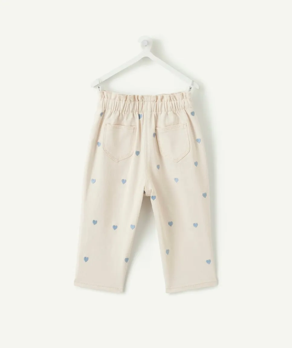 Pantalon droit bébé fille écru imprimé cœurs