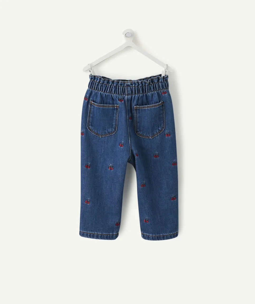Pantalon droit bébé fille denim imprimé cerises