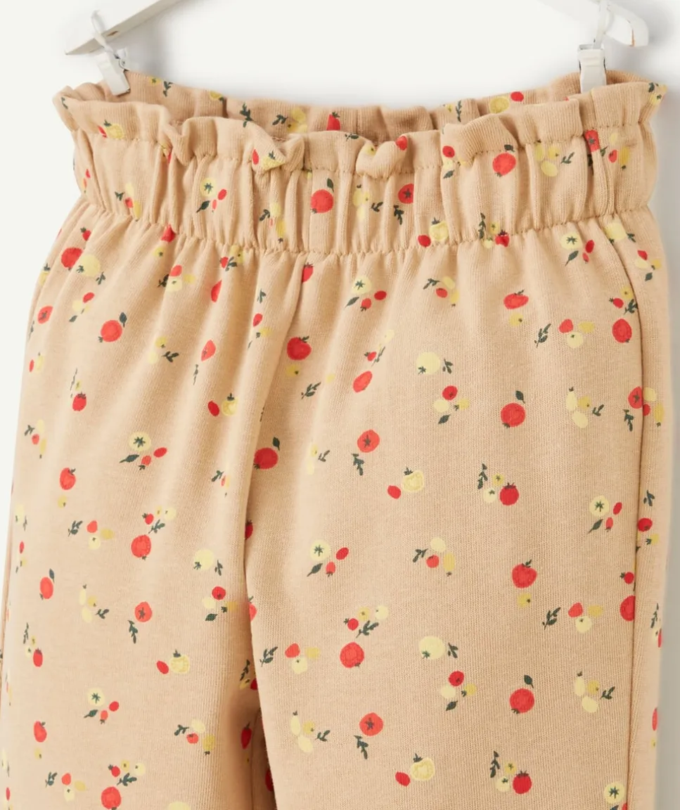 Pantalon droit bébé fille en coton bio beige imprimé légumes