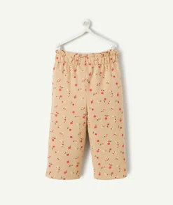 Pantalon droit bébé fille en coton bio beige imprimé légumes