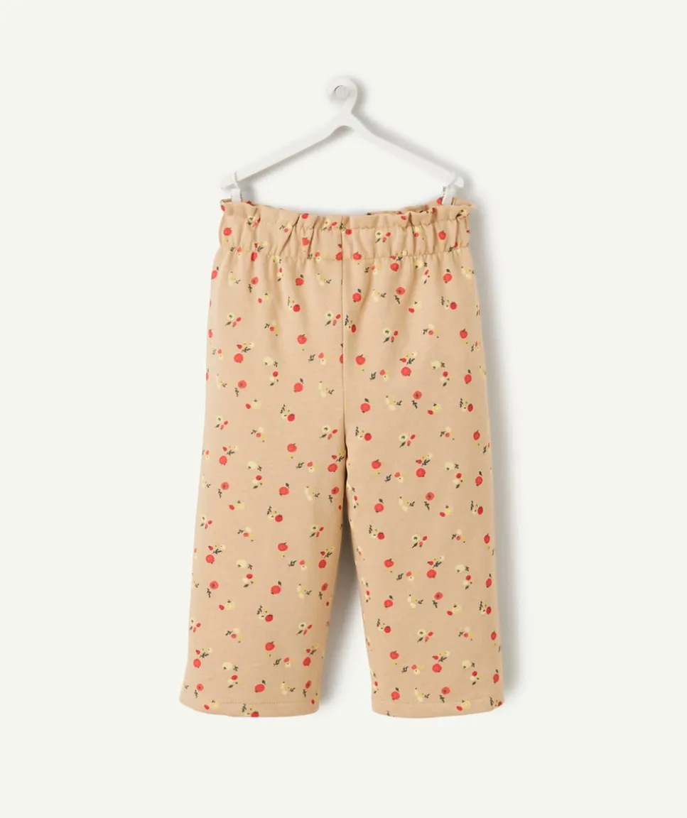 Pantalon droit bébé fille en coton bio beige imprimé légumes