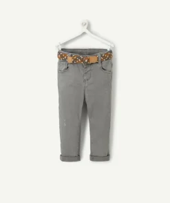 Pantalon droit bébé garçon en denim lower impact gris avec ceinture