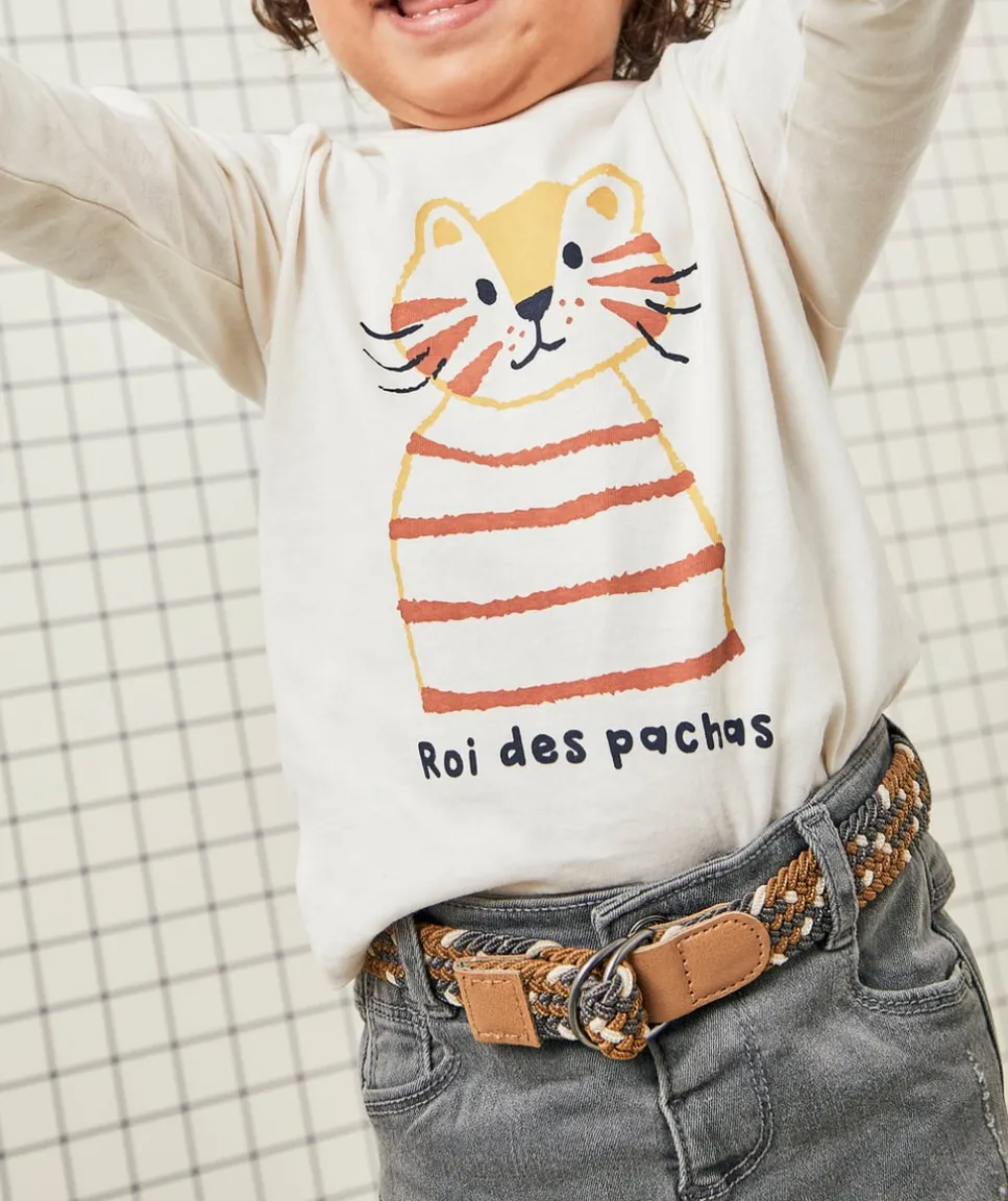 Pantalon droit bébé garçon en denim lower impact gris avec ceinture