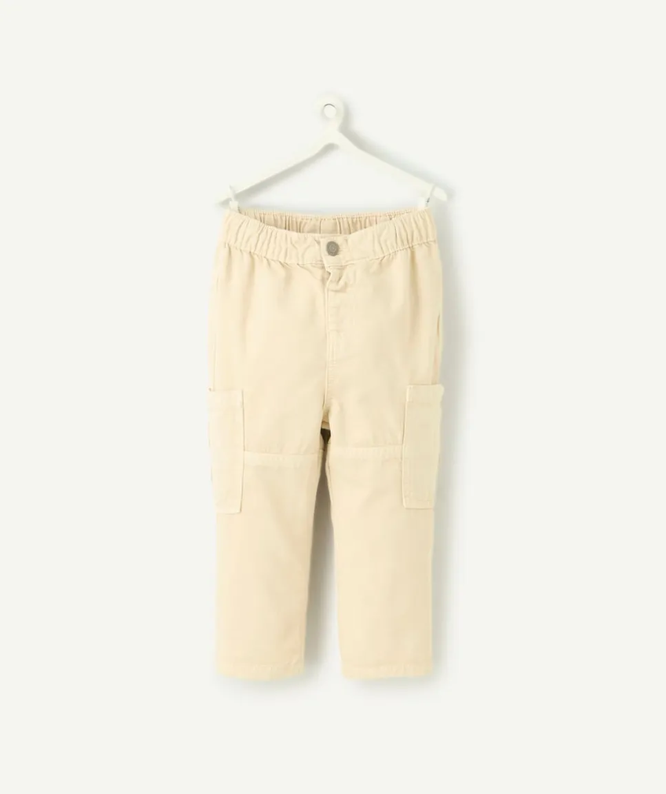 Pantalon droit cargo bébé garçon en viscose labellisée écru