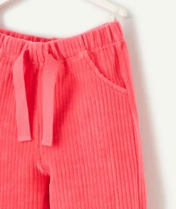 Pantalon droit fille en velours côtelé rose