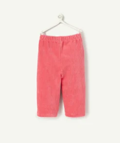Pantalon droit fille en velours côtelé rose