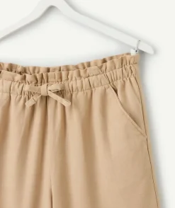 Pantalon fille ample beige taille 茅lastiqu茅e