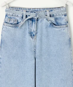 Pantalon fille barrel denim bleu