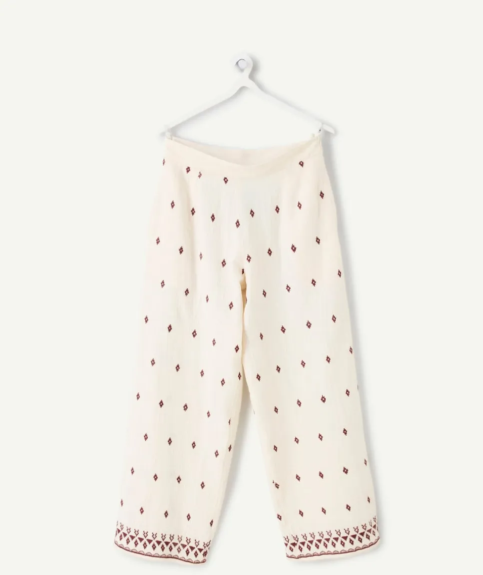 Pantalon fille droit écru imprimé