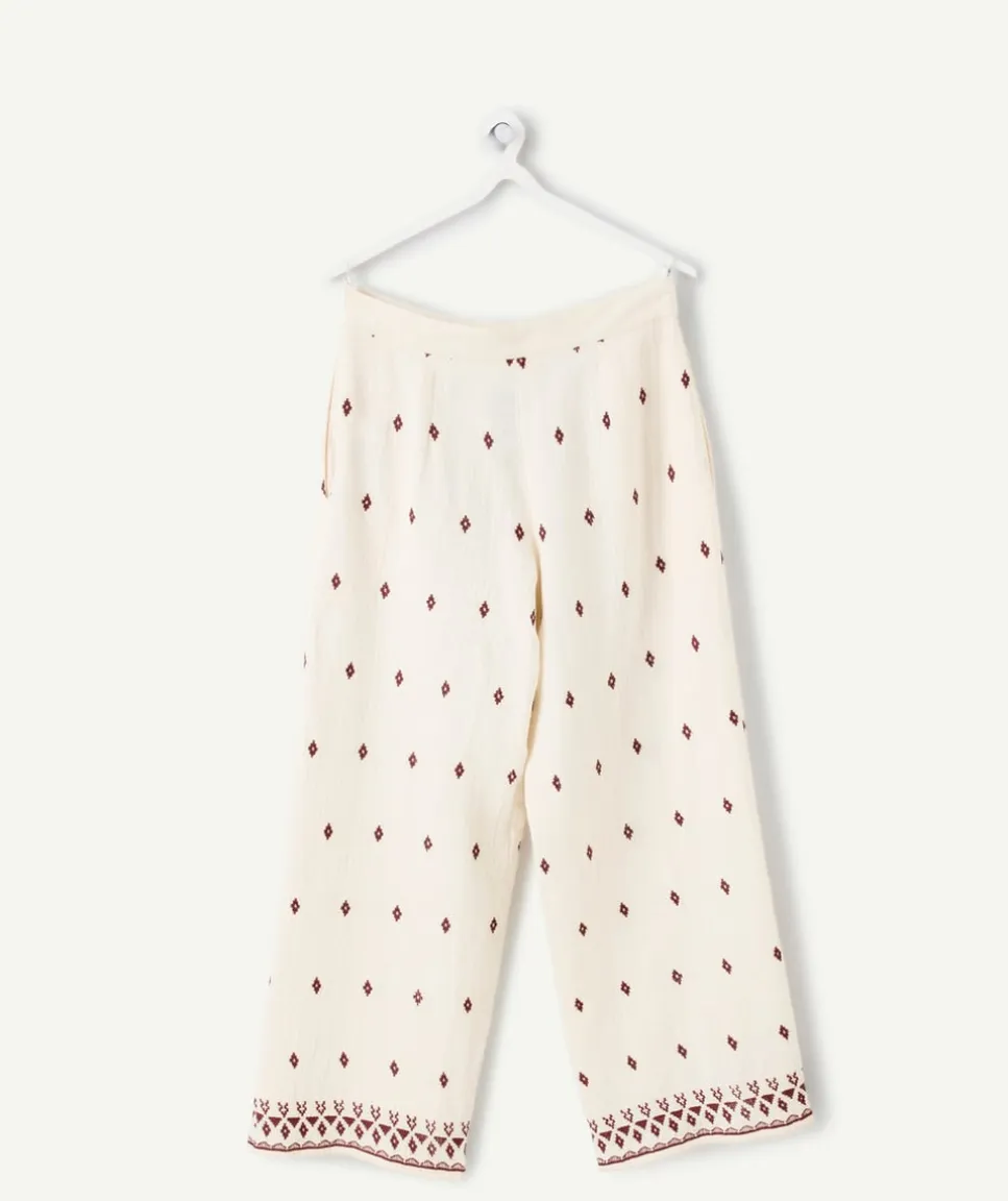 Pantalon fille droit écru imprimé