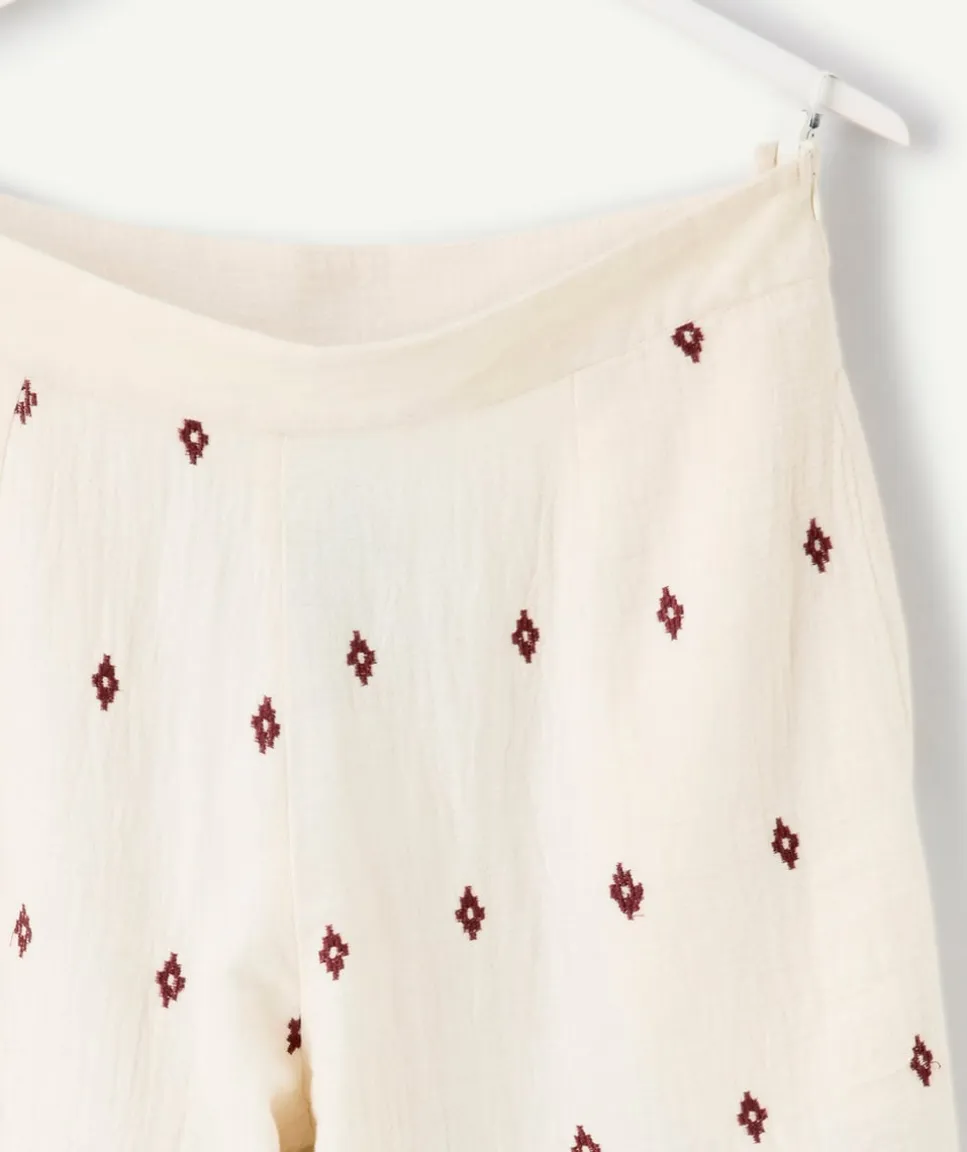 Pantalon fille droit écru imprimé