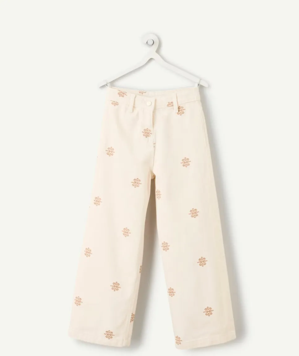 Pantalon fille large beige imprimé
