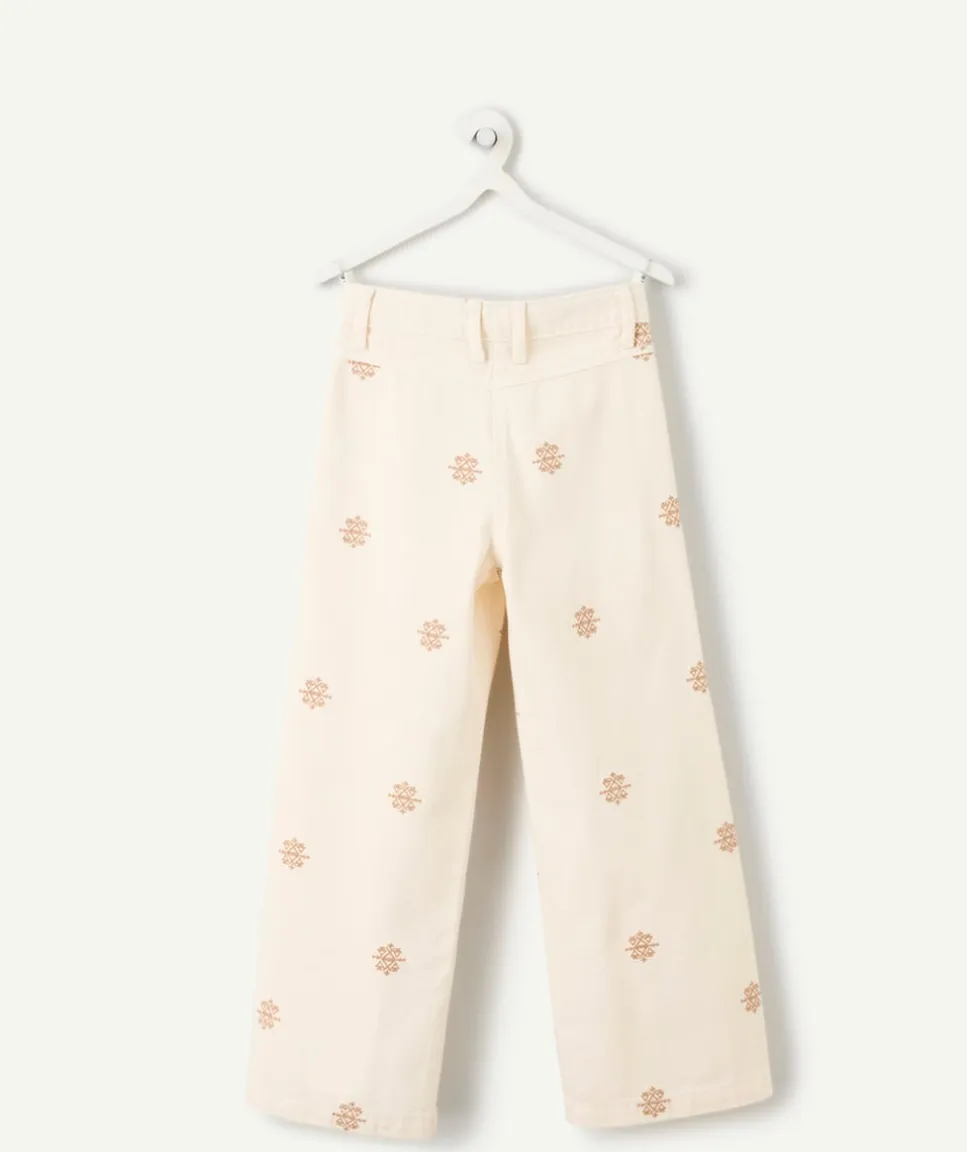 Pantalon fille large beige imprimé