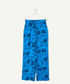 Pantalon fille large bleu imprimé