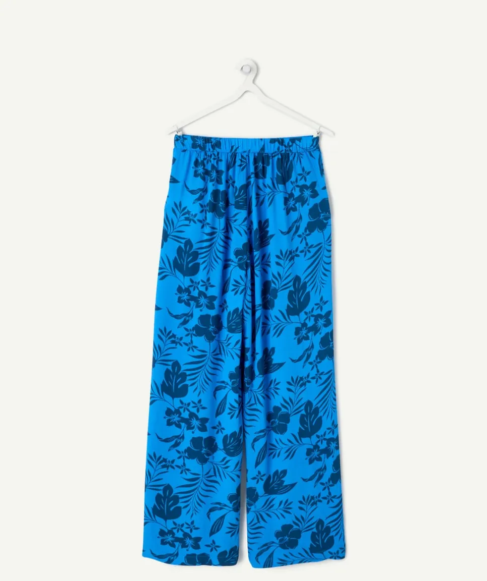Pantalon fille large bleu imprimé