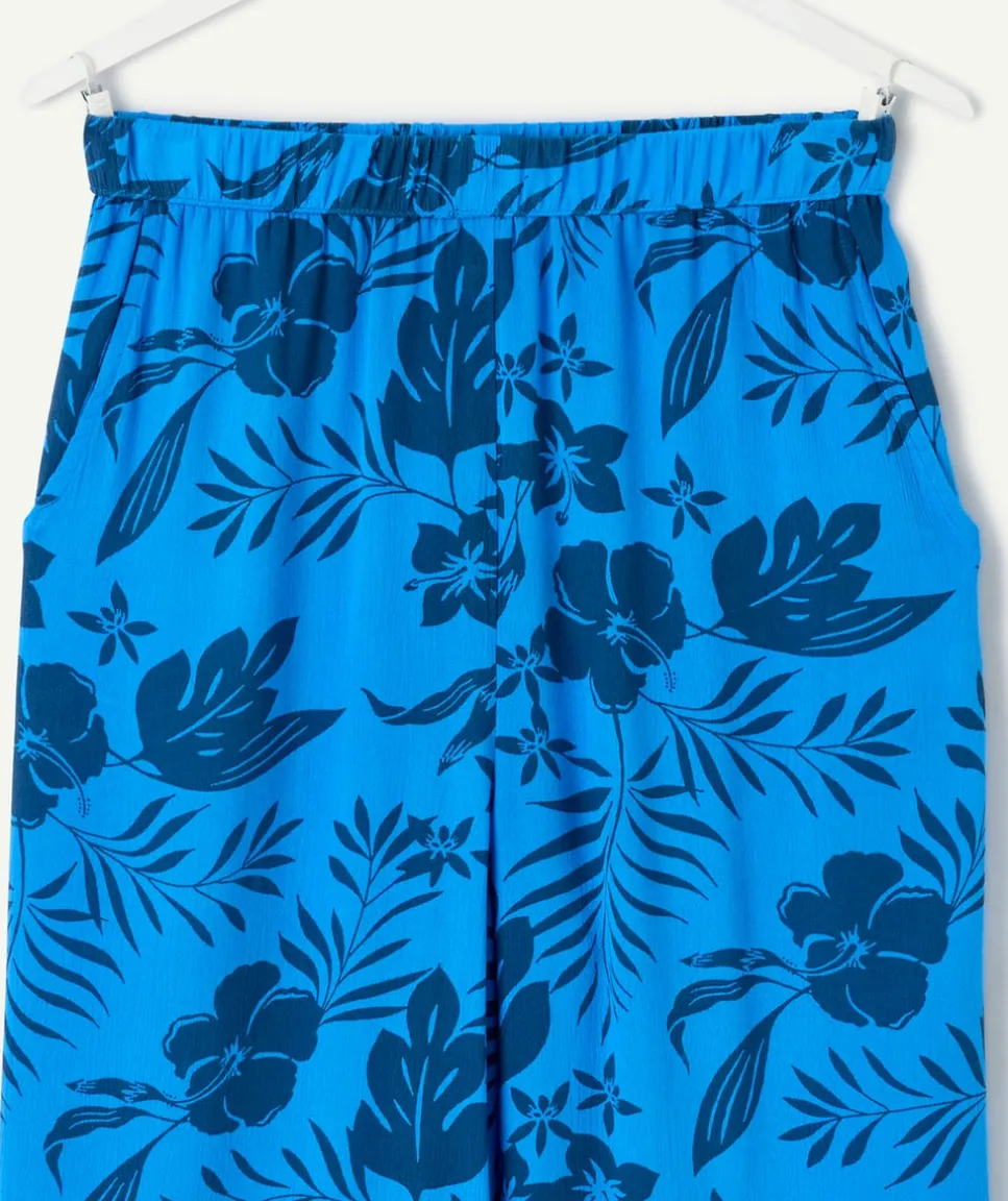 Pantalon fille large bleu imprimé