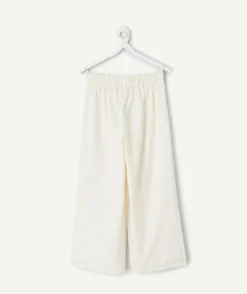 Pantalon fille large broderie écru