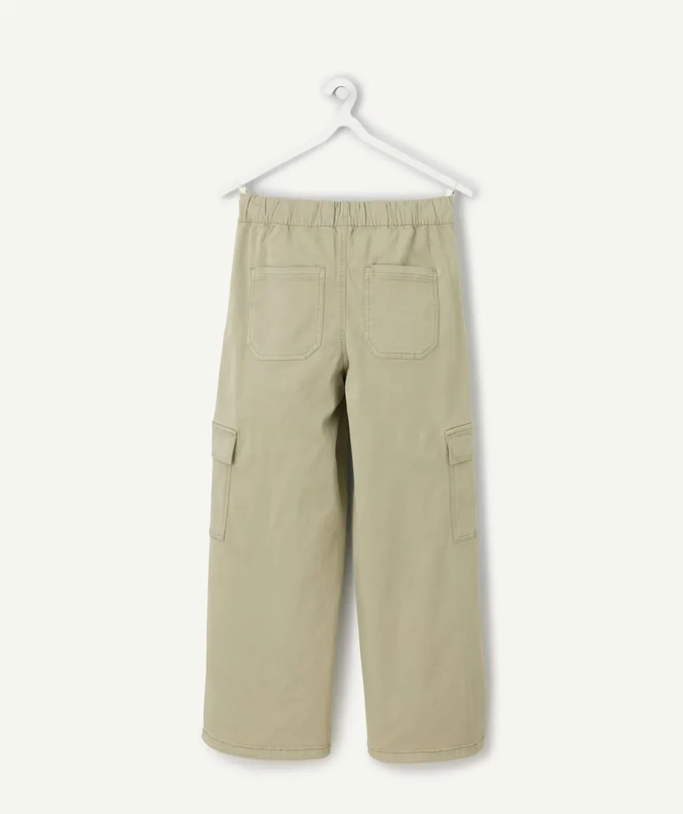 Pantalon fille large cargo kaki