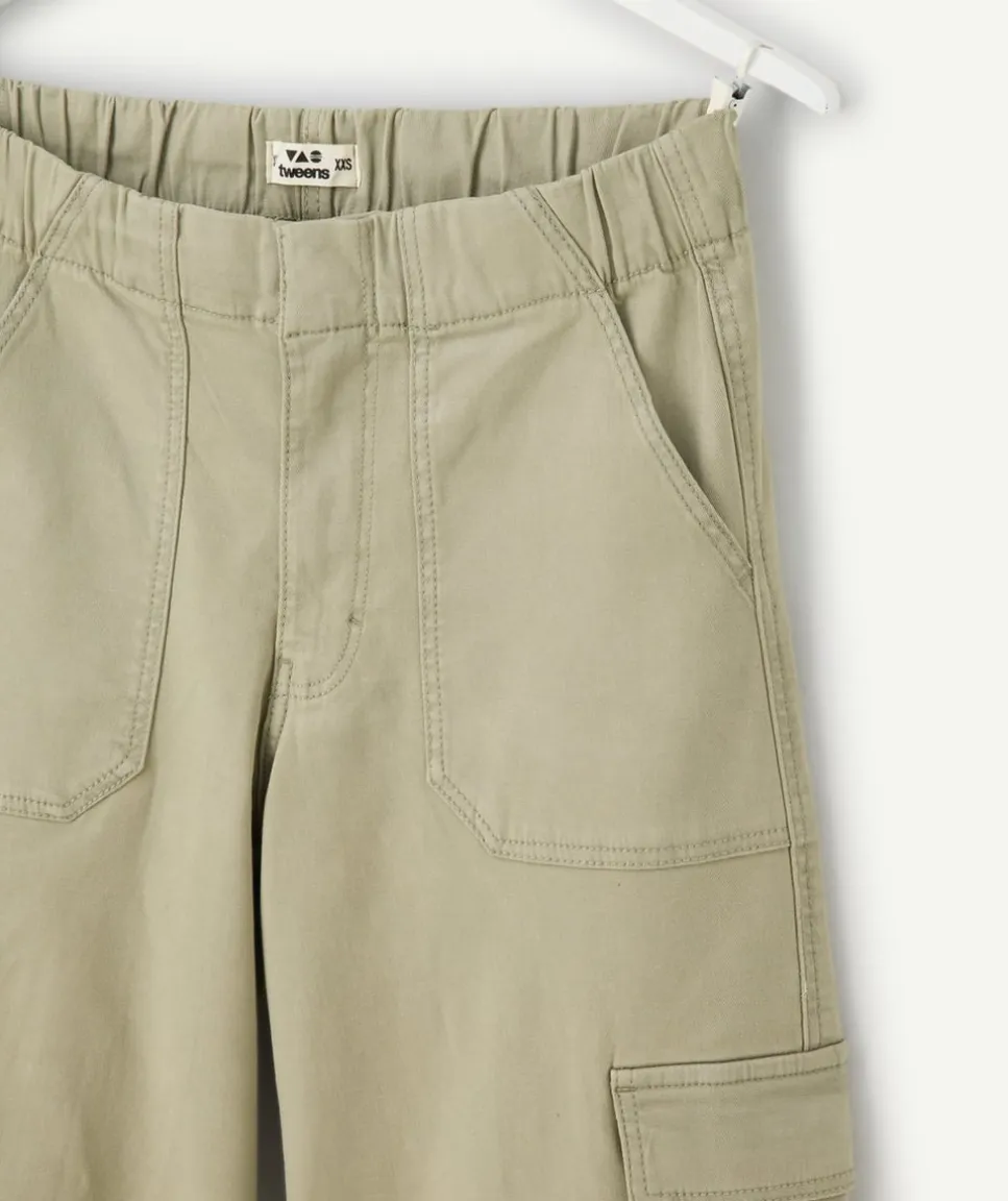 Pantalon fille large cargo kaki