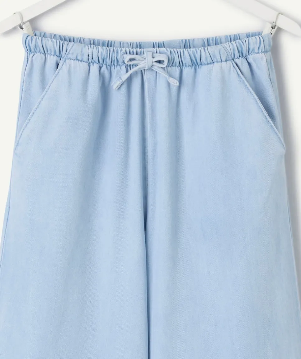 Pantalon fille large denim bleu