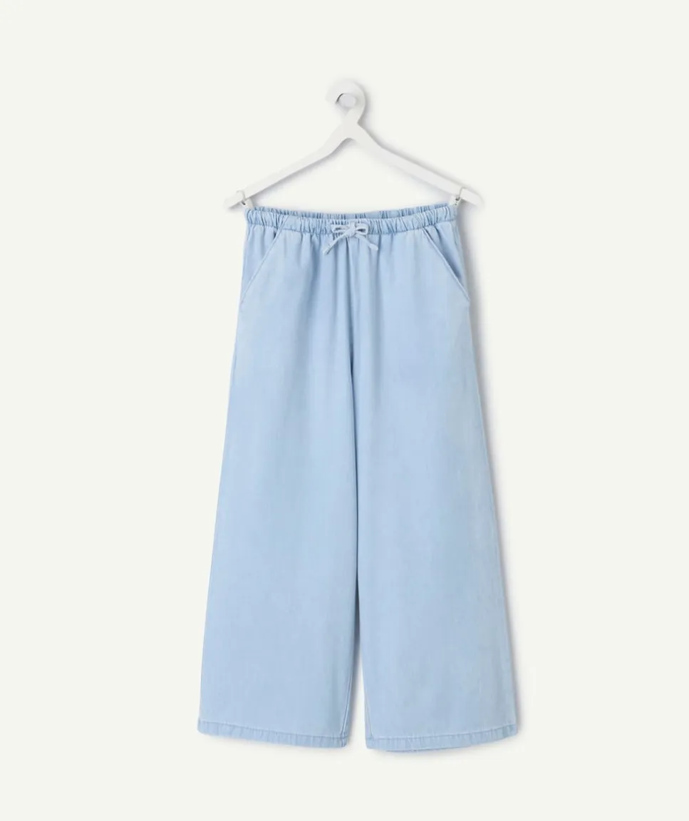 Pantalon fille large denim bleu