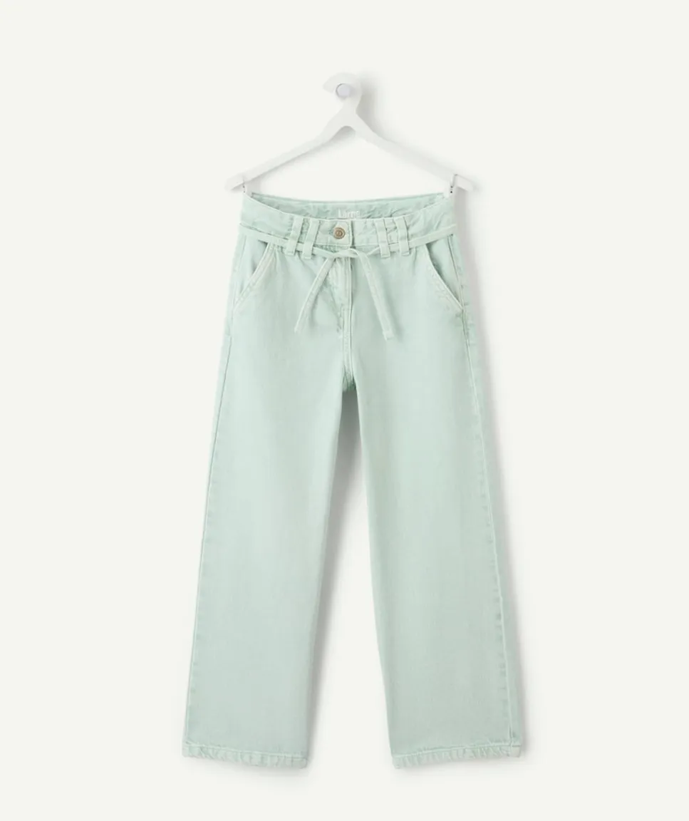 Pantalon fille large denim vert clair