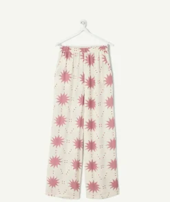 Pantalon fille large imprimé écru