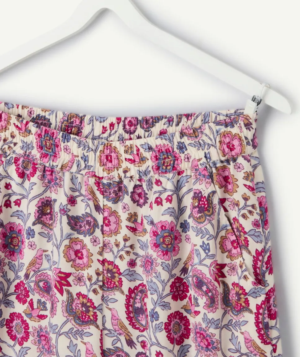 Pantalon fille large imprimé fleuri multicolore