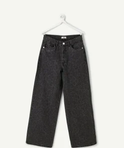 Pantalon fille large imprimé noir