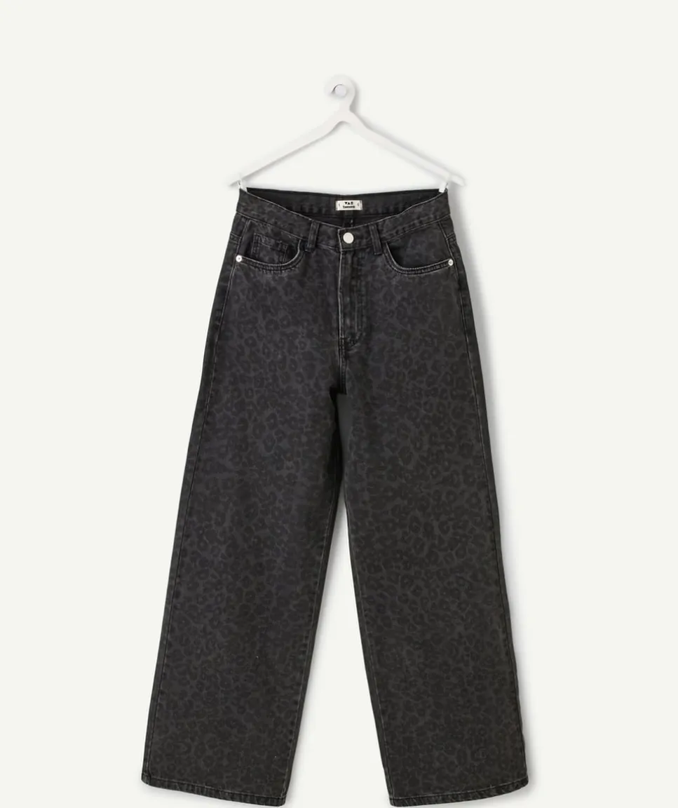 Pantalon fille large imprimé noir