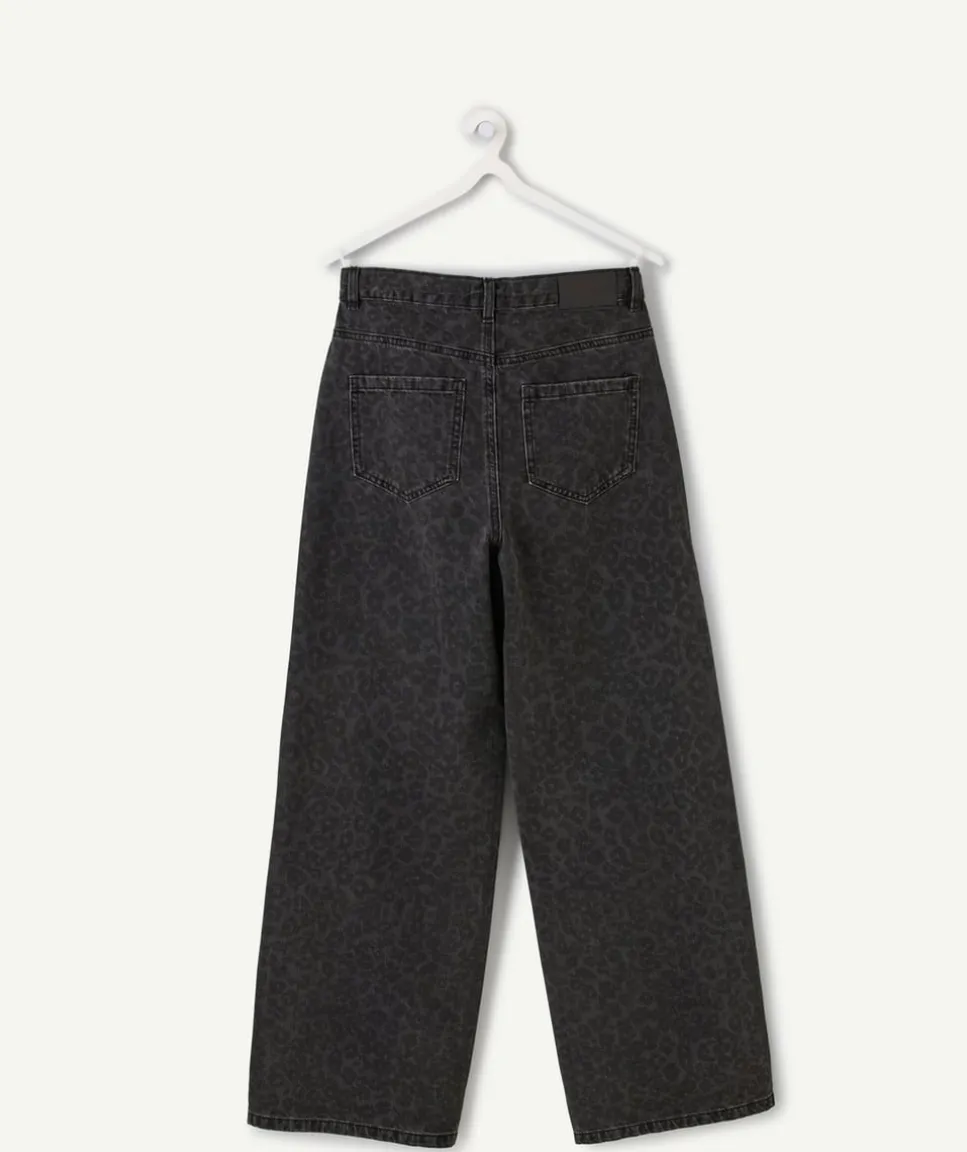 Pantalon fille large imprimé noir