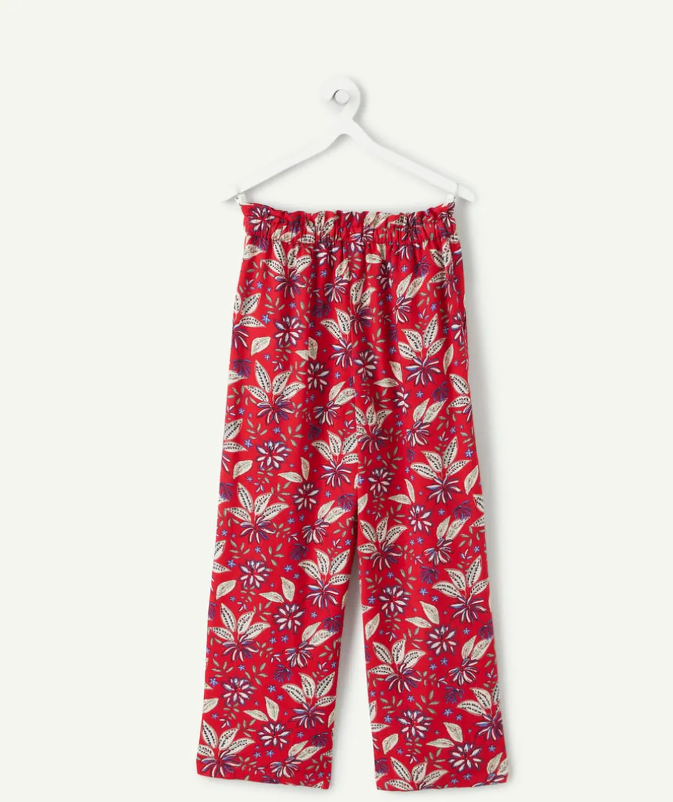 Pantalon fille large imprimé rouge