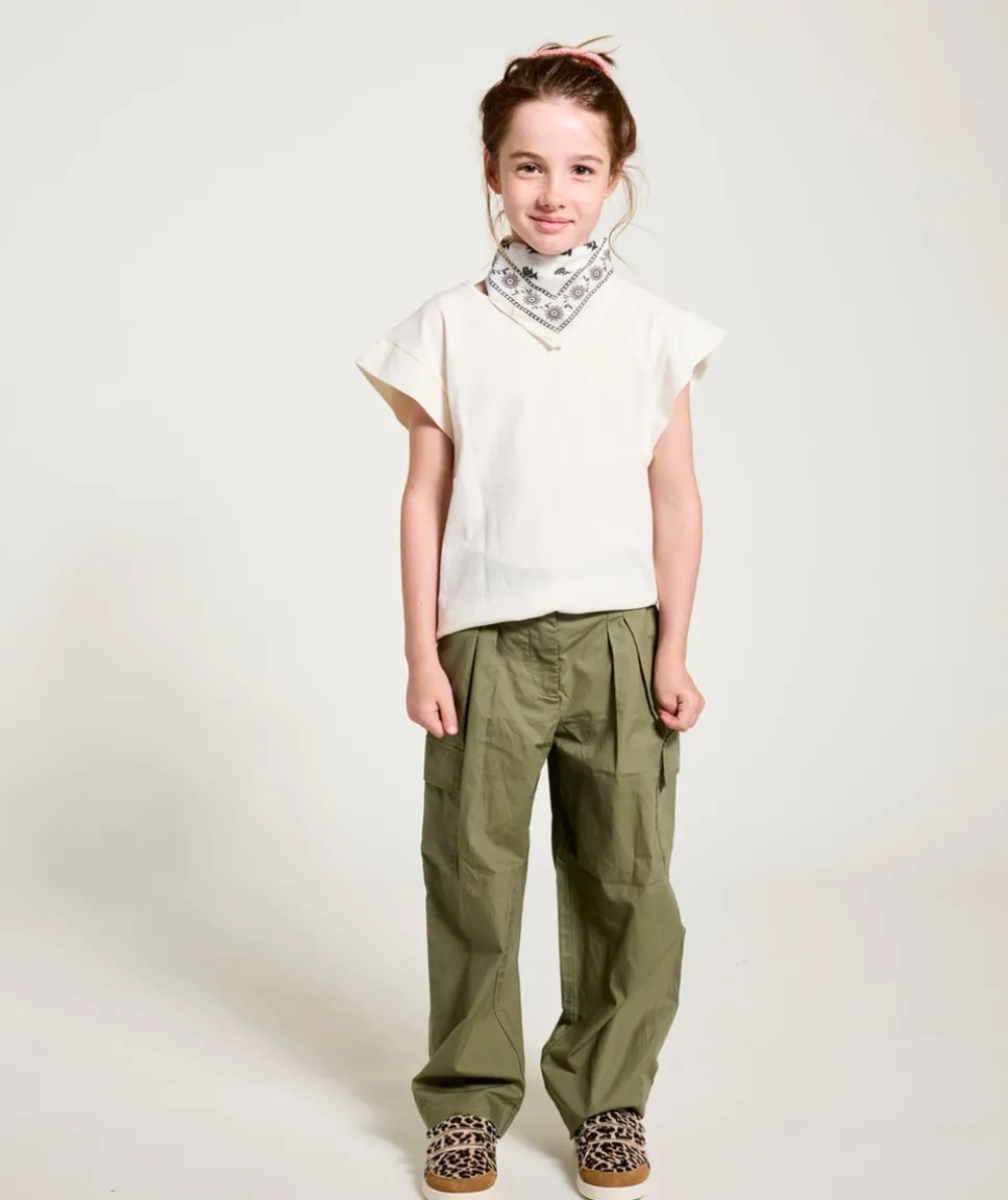 Pantalon fille large kaki avec poches
