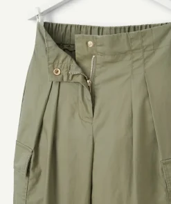 Pantalon fille large kaki avec poches