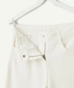 Pantalon fille large long broderies écru