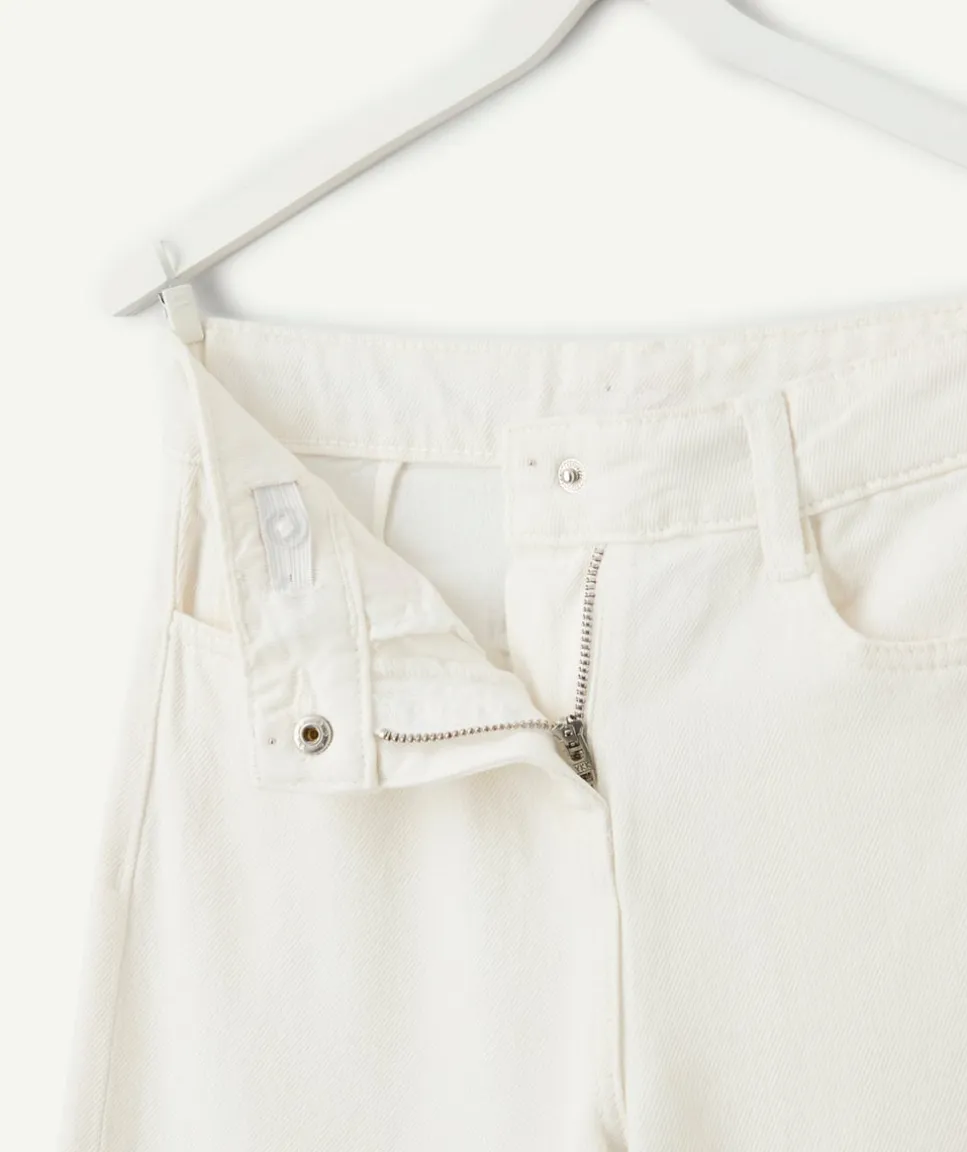 Pantalon fille large long broderies écru