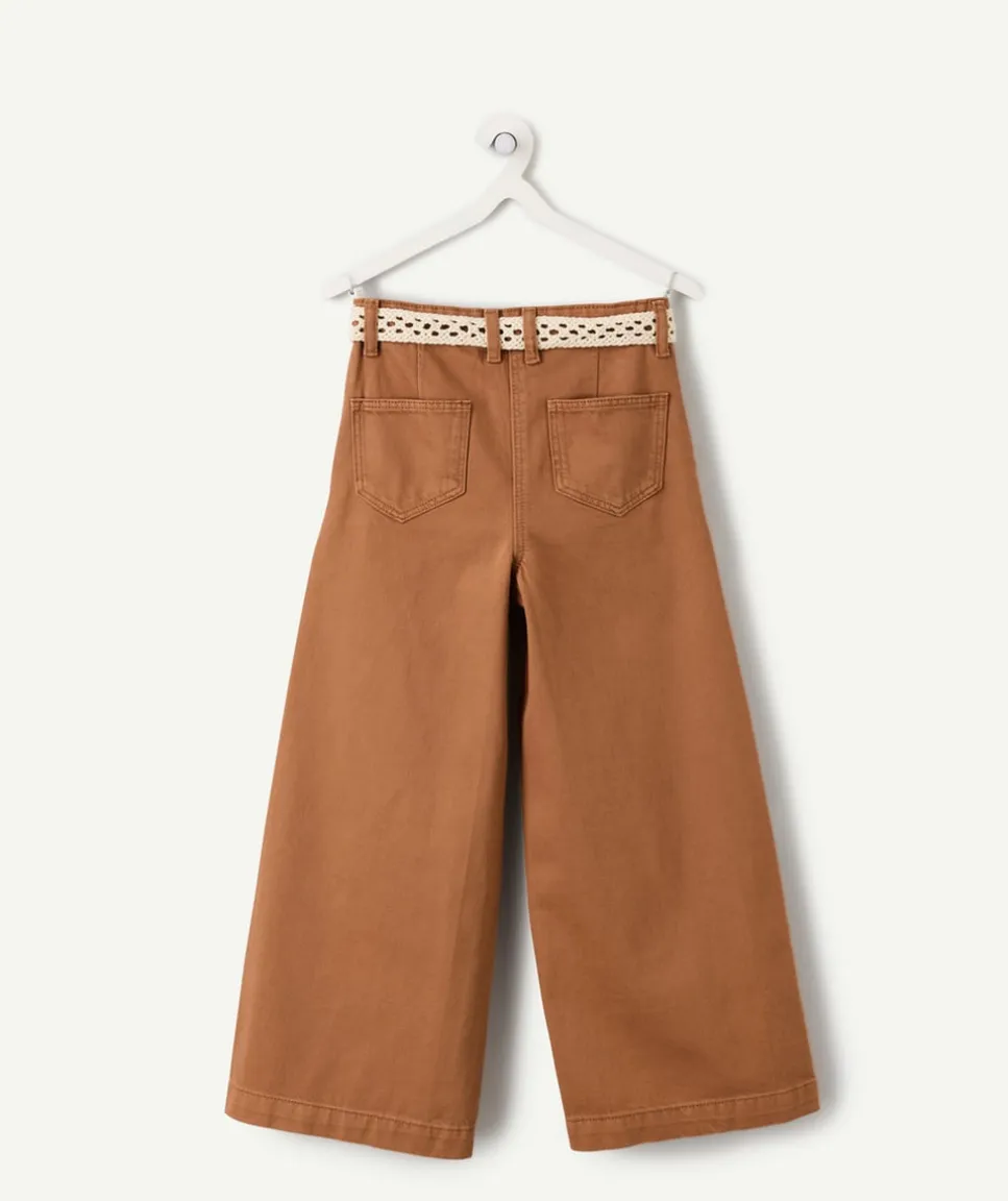 Pantalon fille large marron avec ceinture