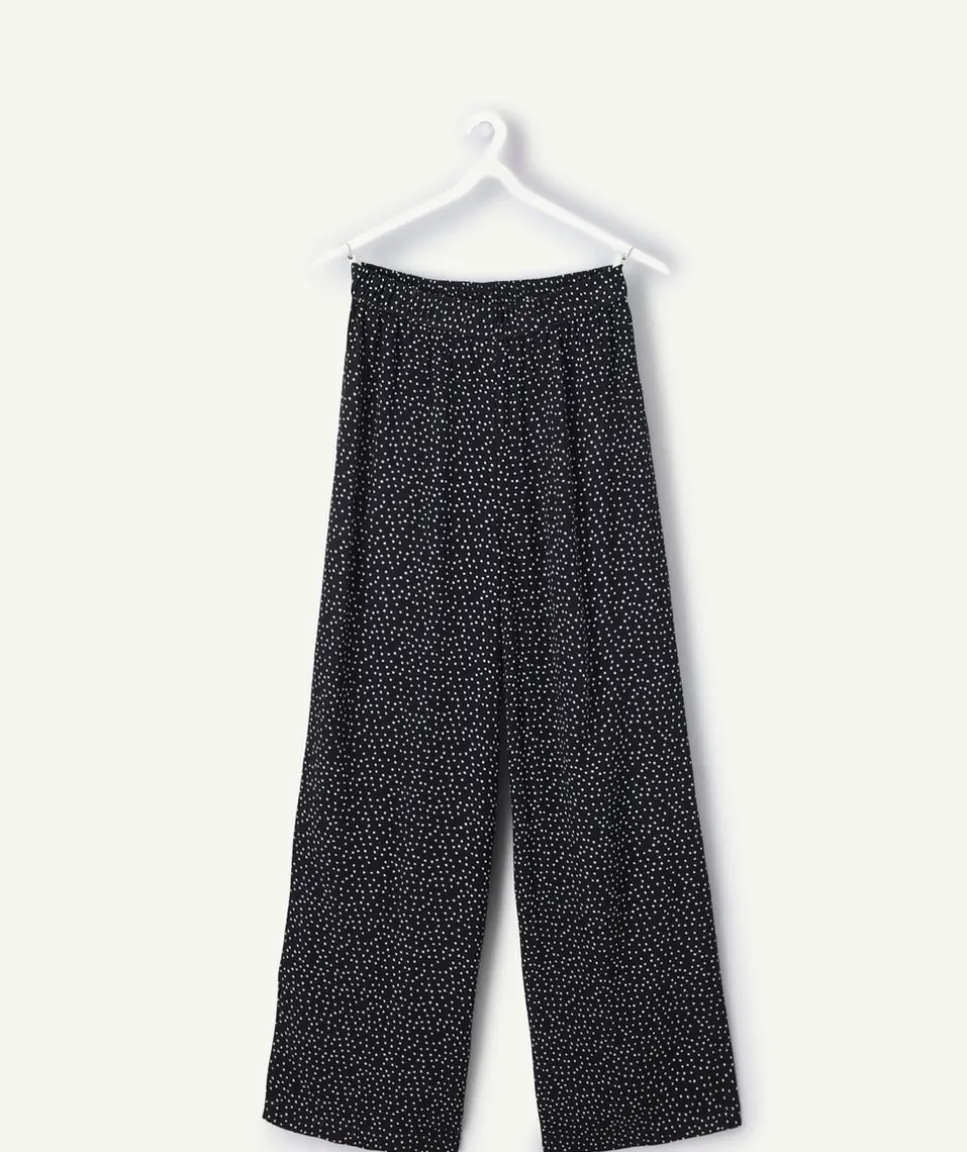 Pantalon fille large noir imprimé