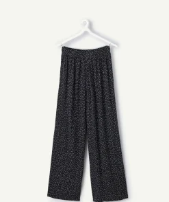 Pantalon fille large noir imprimé