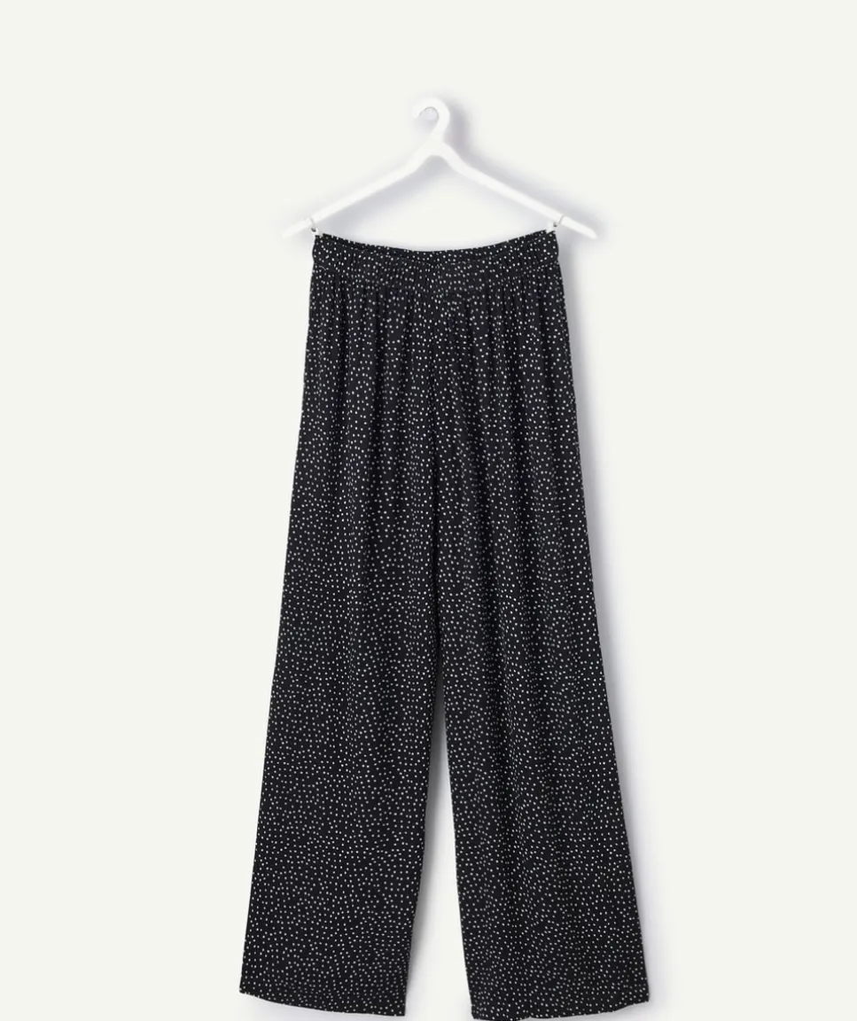 Pantalon fille large noir imprimé