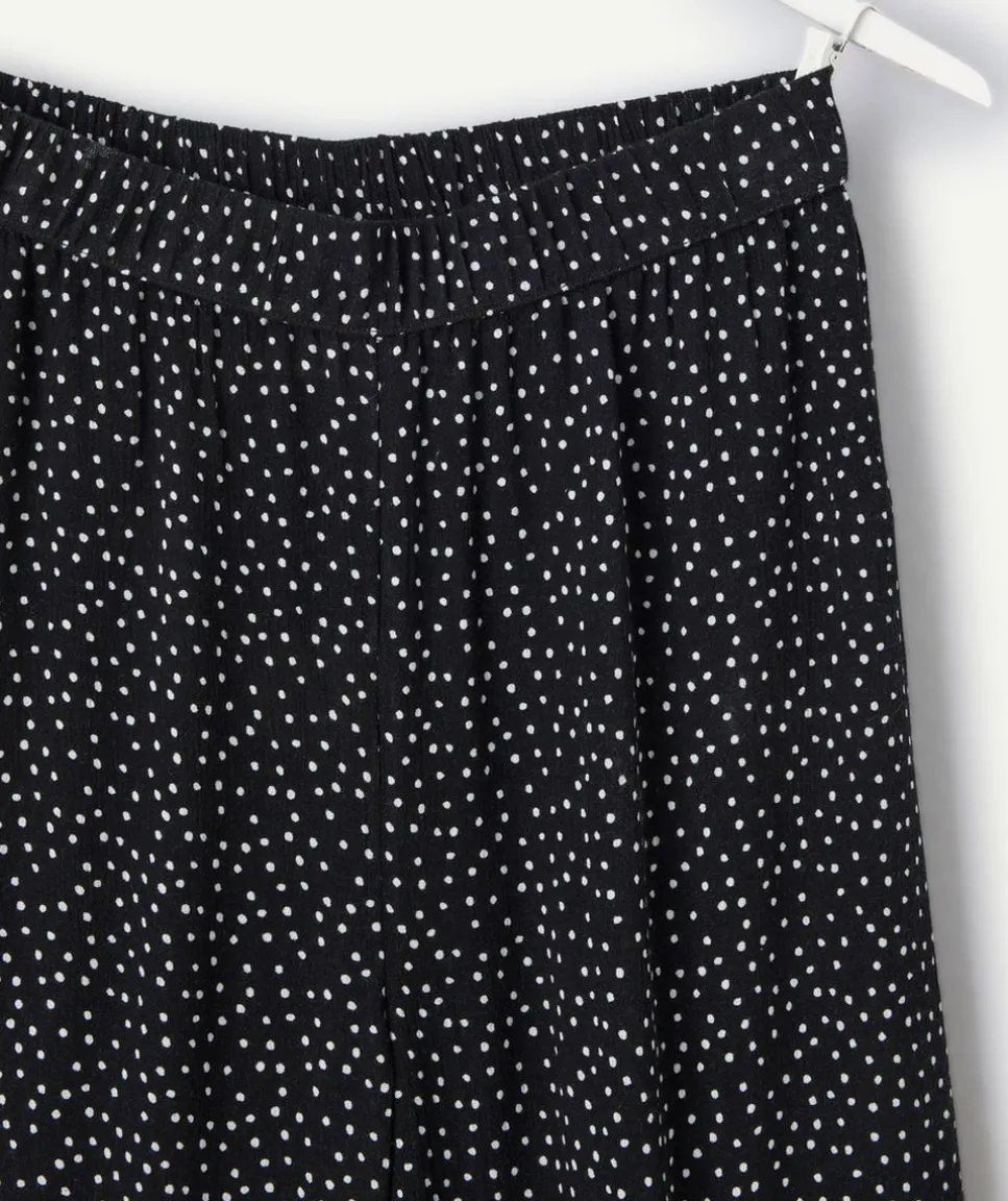 Pantalon fille large noir imprimé