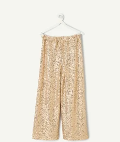 Pantalon fille large paillettes dorées